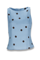 Alma bluse blå og brun polkadot