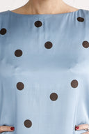 Alma bluse blå og brun polkadot