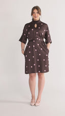 Cornelia kjole brun og rosa dots